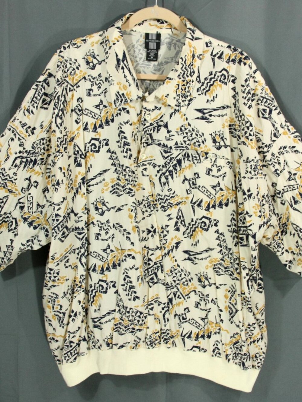 Vintage Expressions Geometric Primitive Mens Polo Tunic Pullover Shirt 4X 1980s